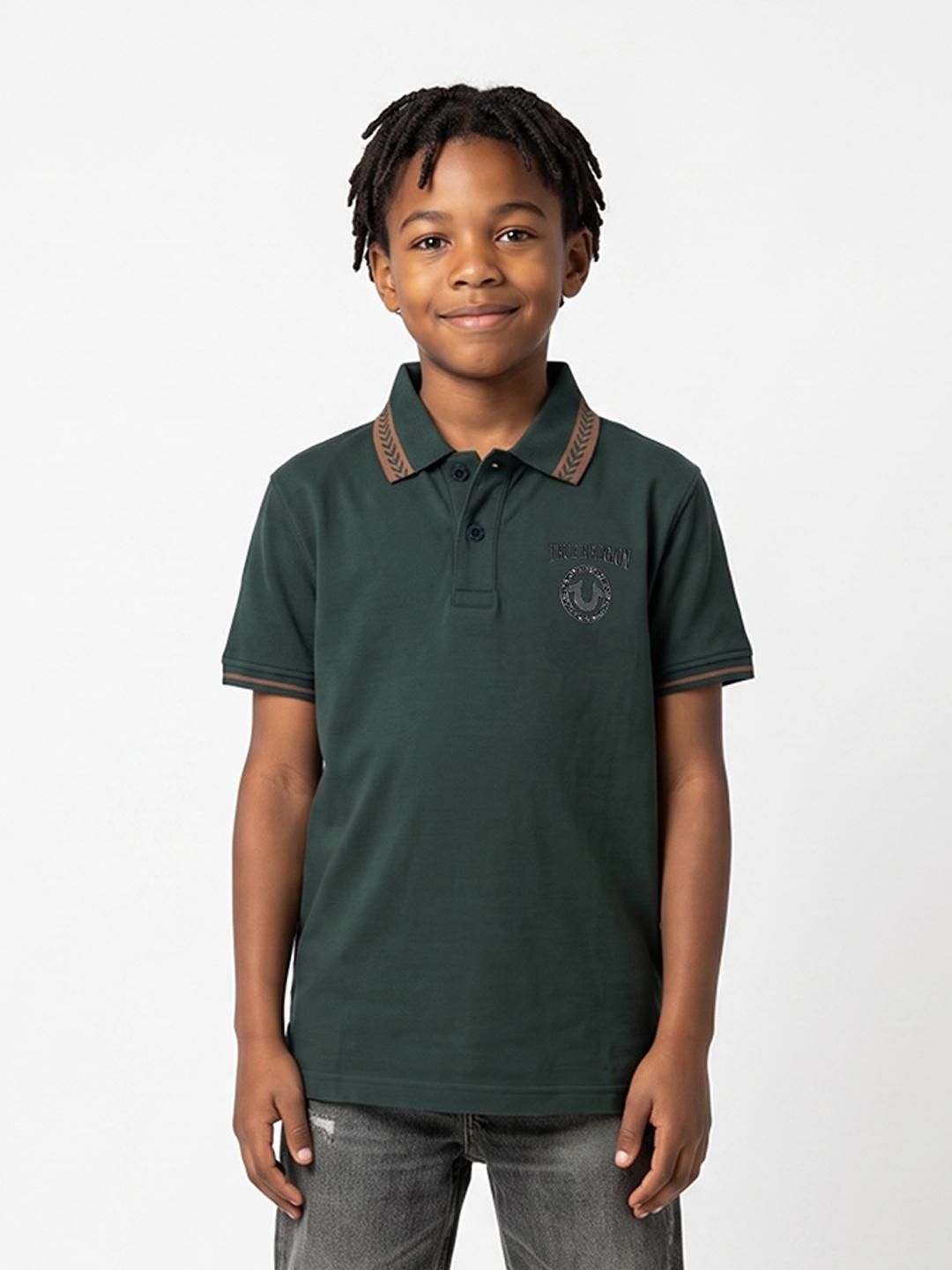 True Religion Boys Green Solid Regular Fit Polo T-Shirt