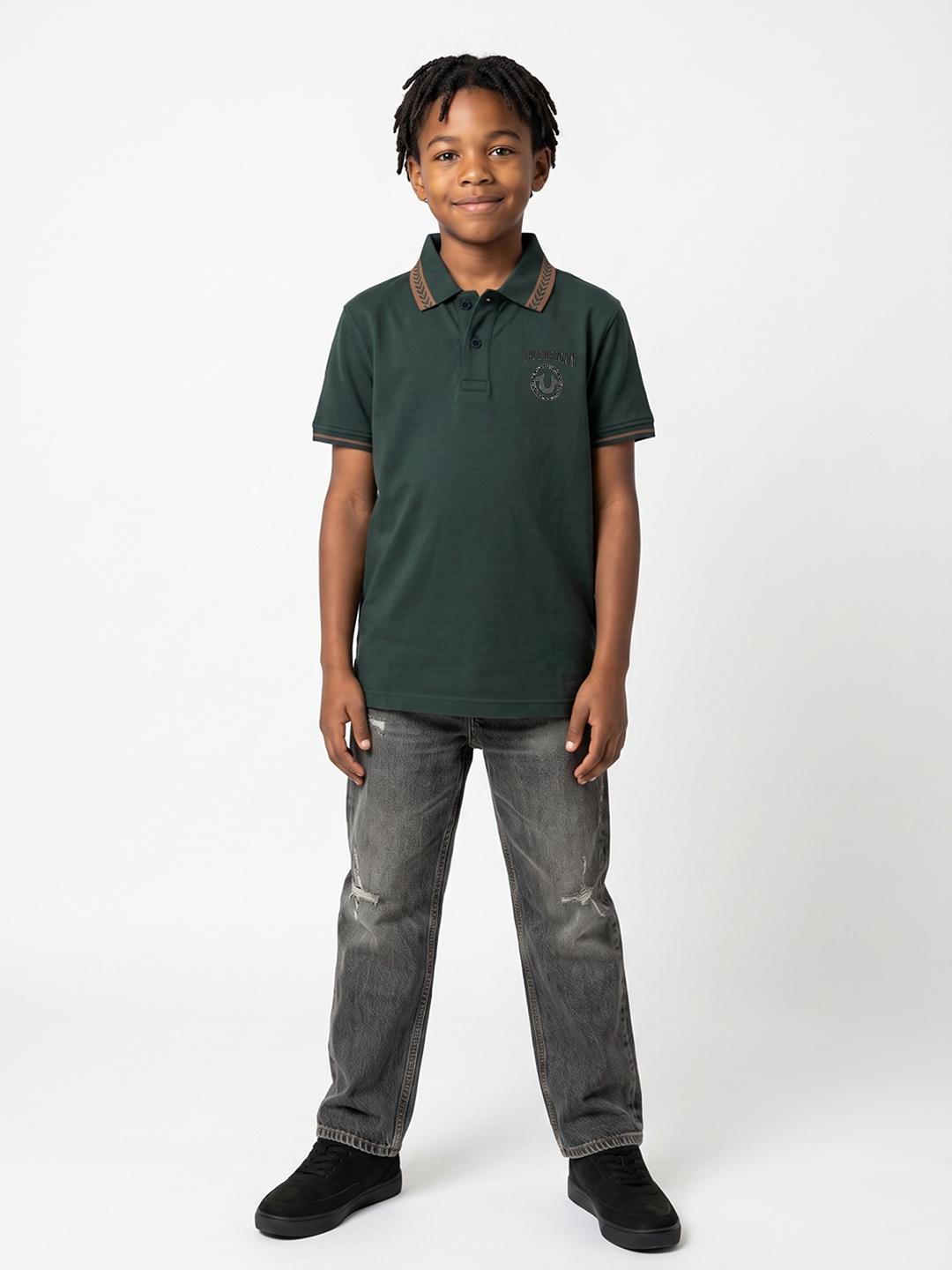True Religion Boys Green Solid Regular Fit Polo T-Shirt