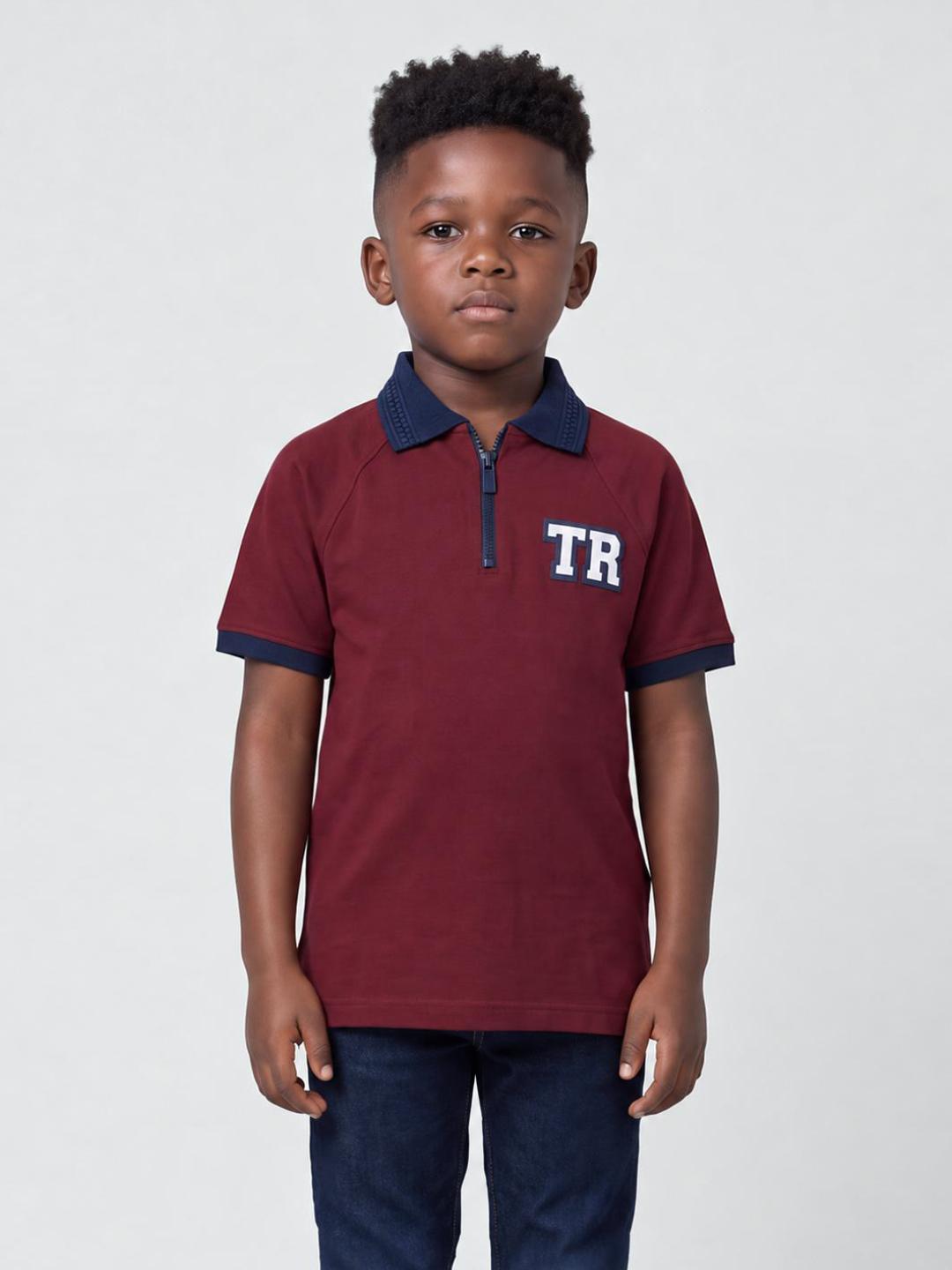 True Religion Boys Red Solid Regular Fit Cotton Polo T-Shirt