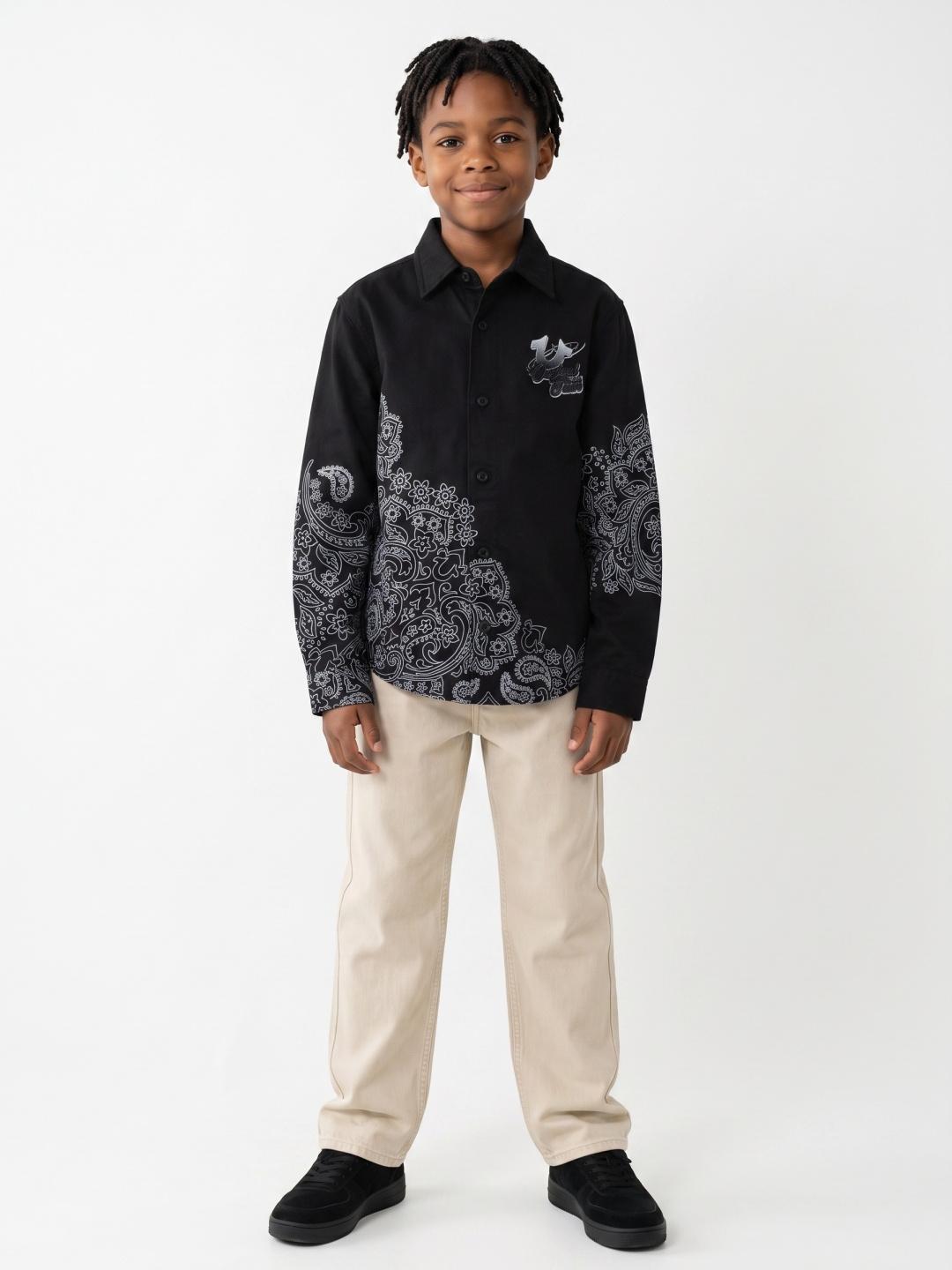 True Religion Boys Black Solid Regular Fit Shirt