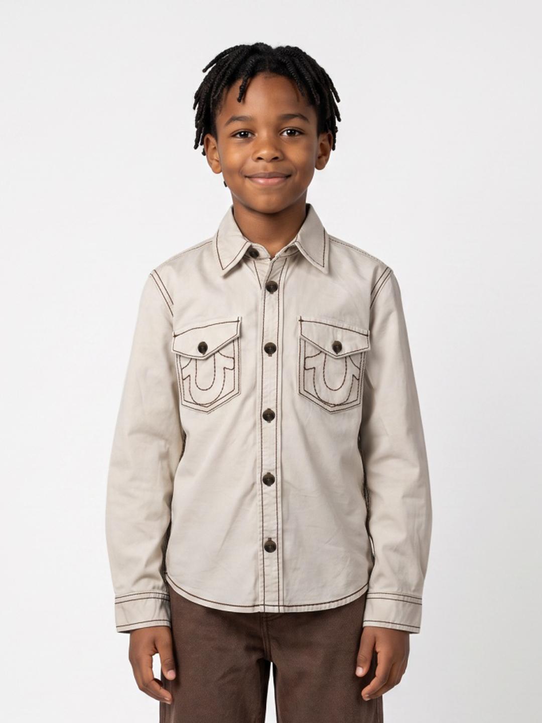 True Religion Boys Off White Solid Regular Fit Shirt
