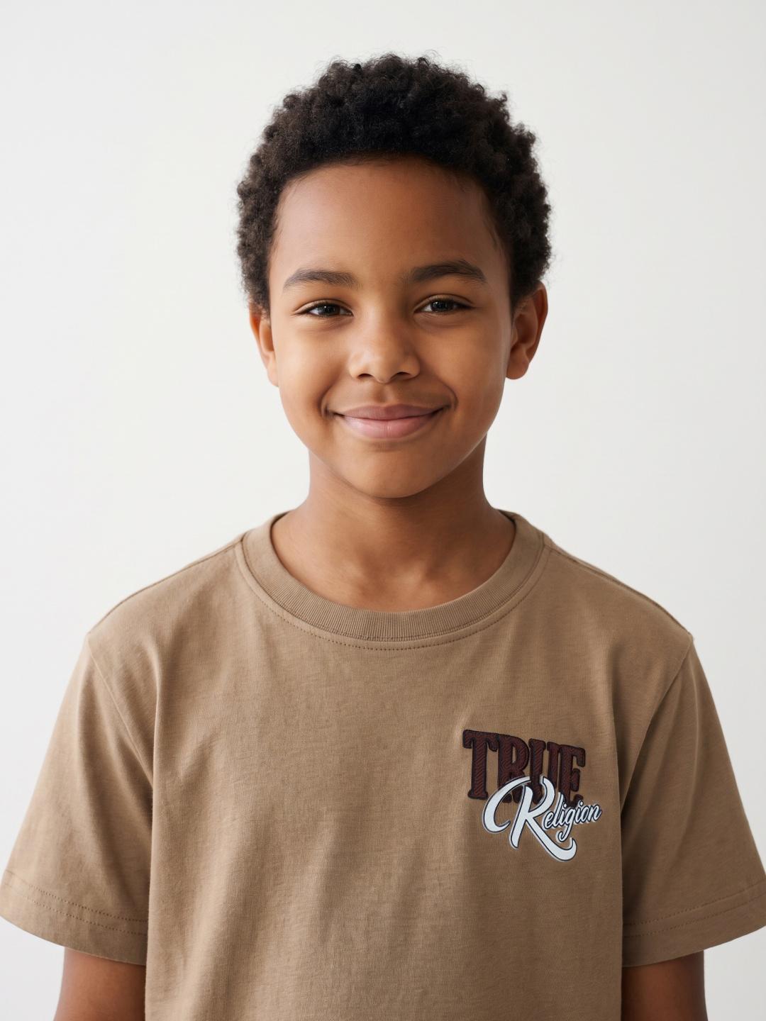 True Religion Boys Regular Fit Beige Solid Pure Cotton Tshirt
