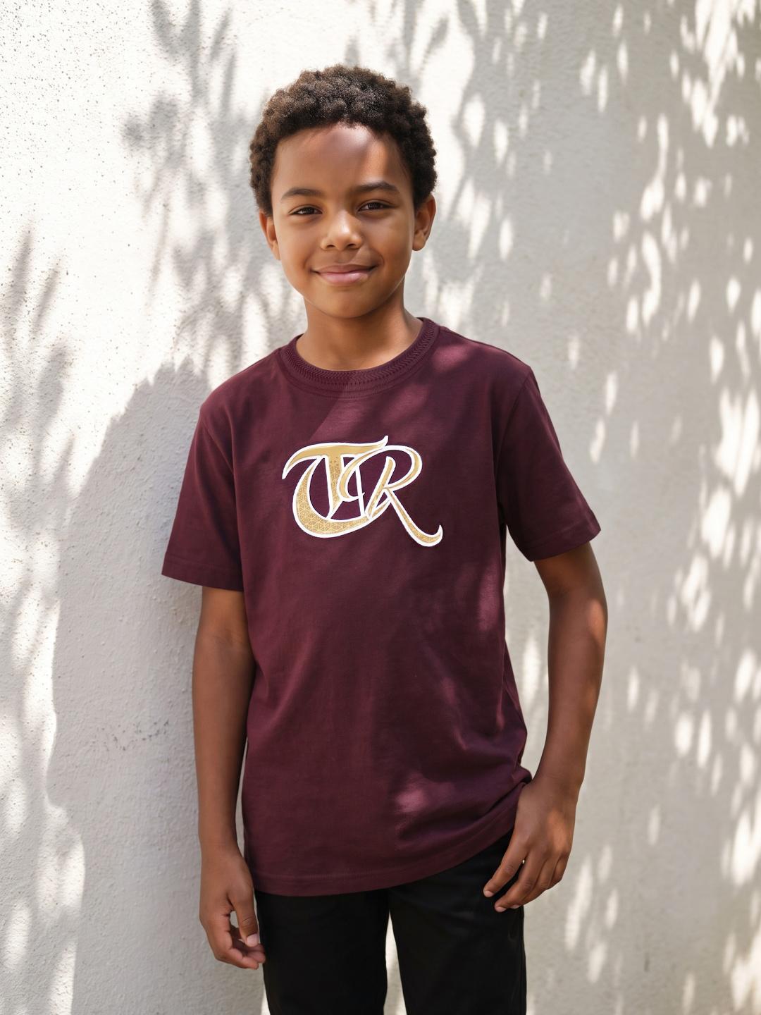 True Religion Boys Regular Fit Burgundy Printed Pure Cotton Tshirt