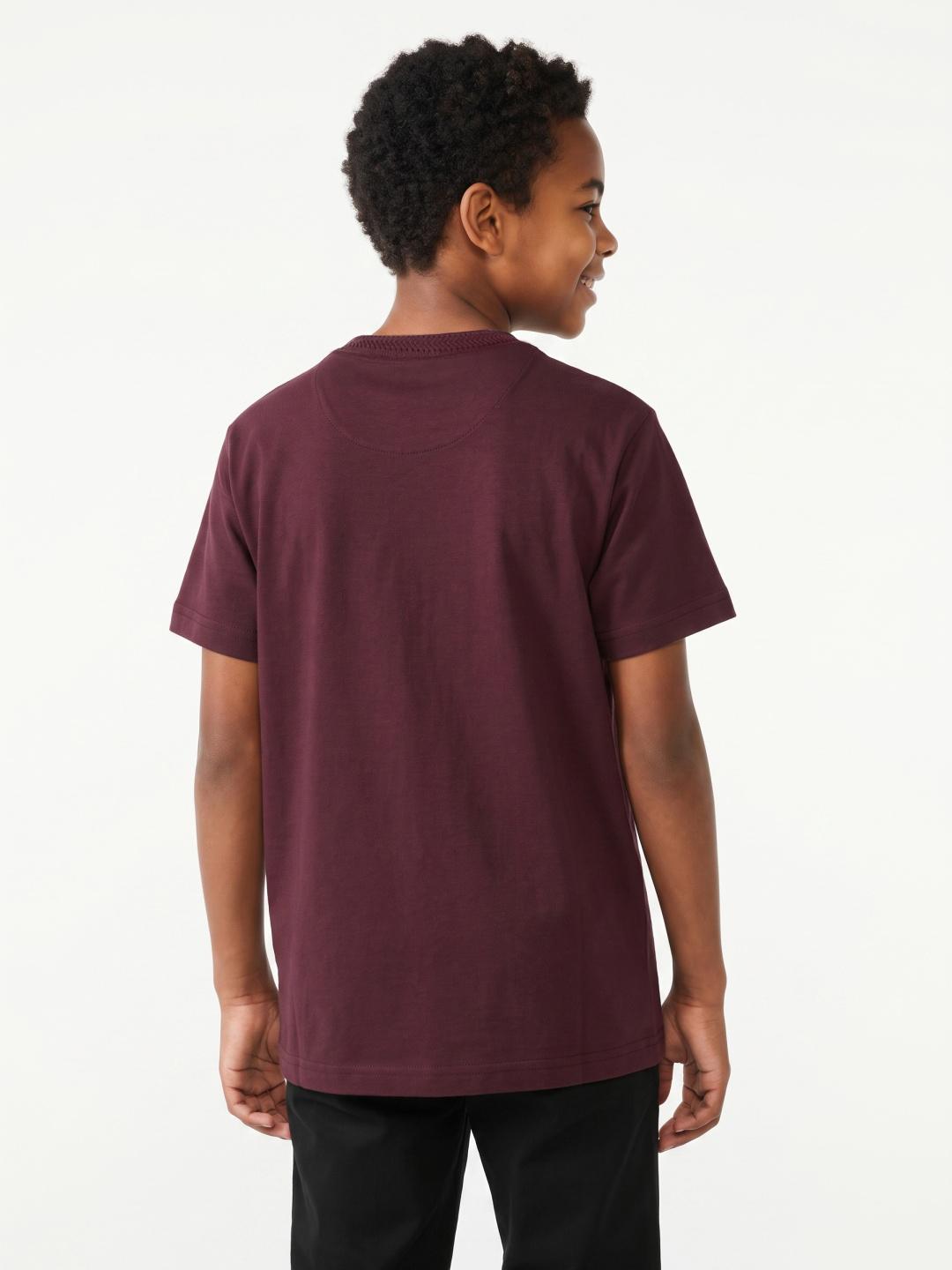 True Religion Boys Regular Fit Burgundy Printed Pure Cotton Tshirt