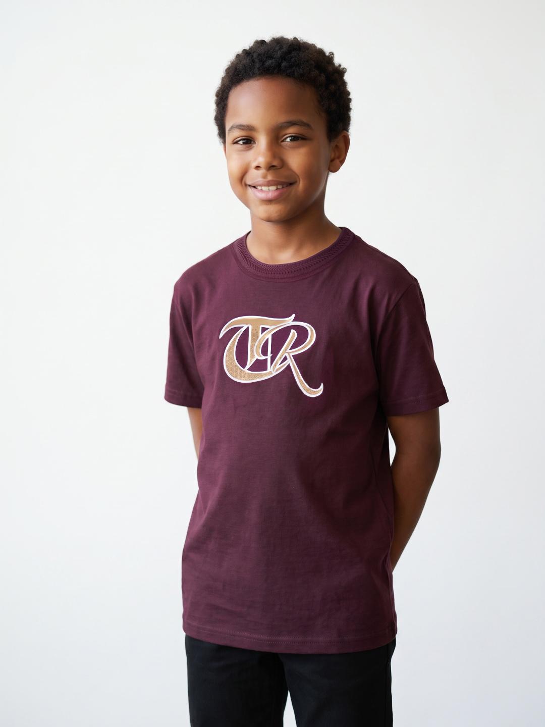 True Religion Boys Regular Fit Burgundy Printed Pure Cotton Tshirt
