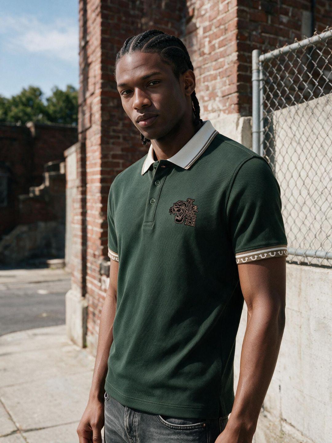 True Religion Men Olive Regular Fit Solid Polo T-Shirt