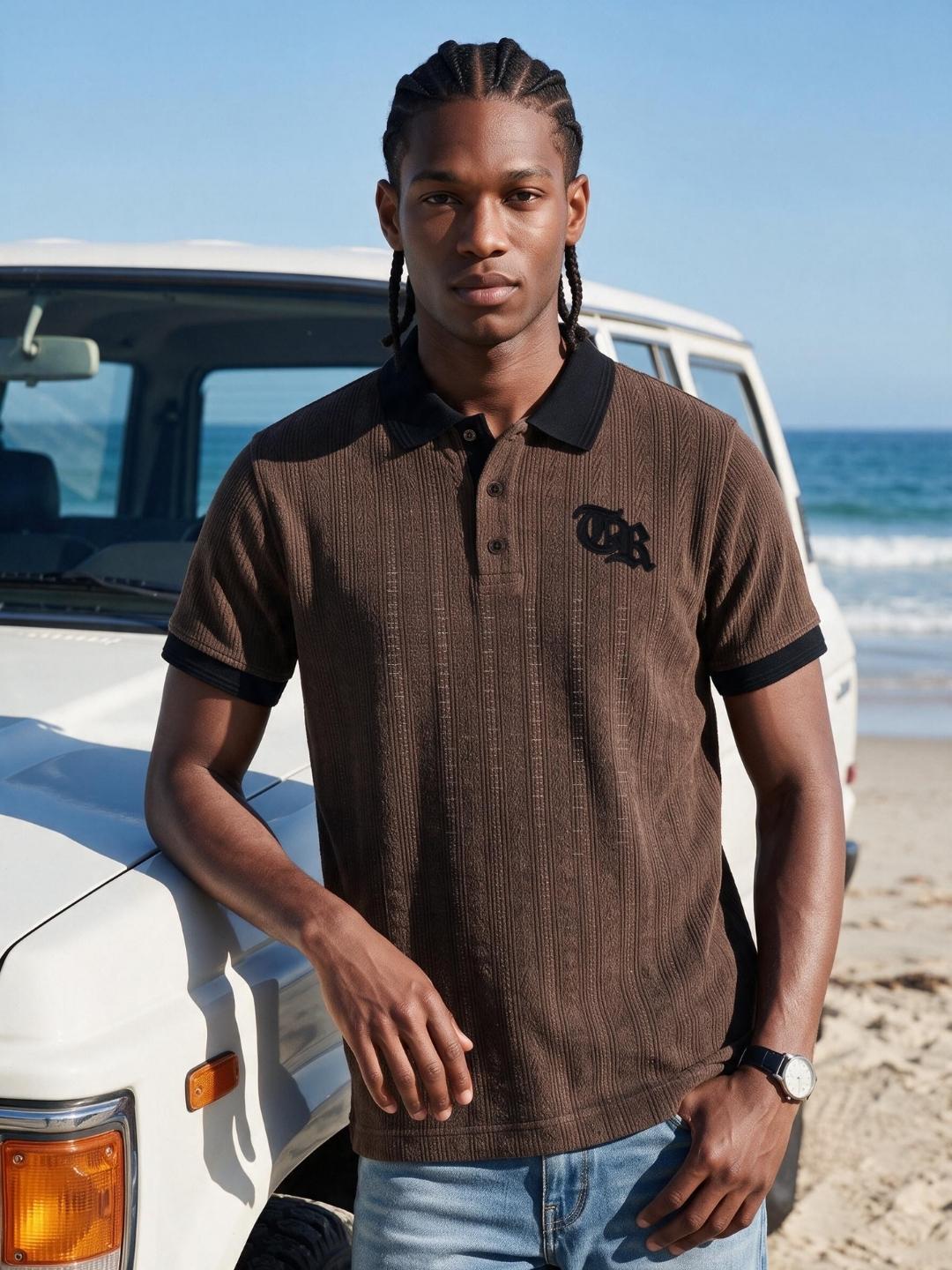 True Religion Men Brown Regular Fit Solid Polo T-Shirt