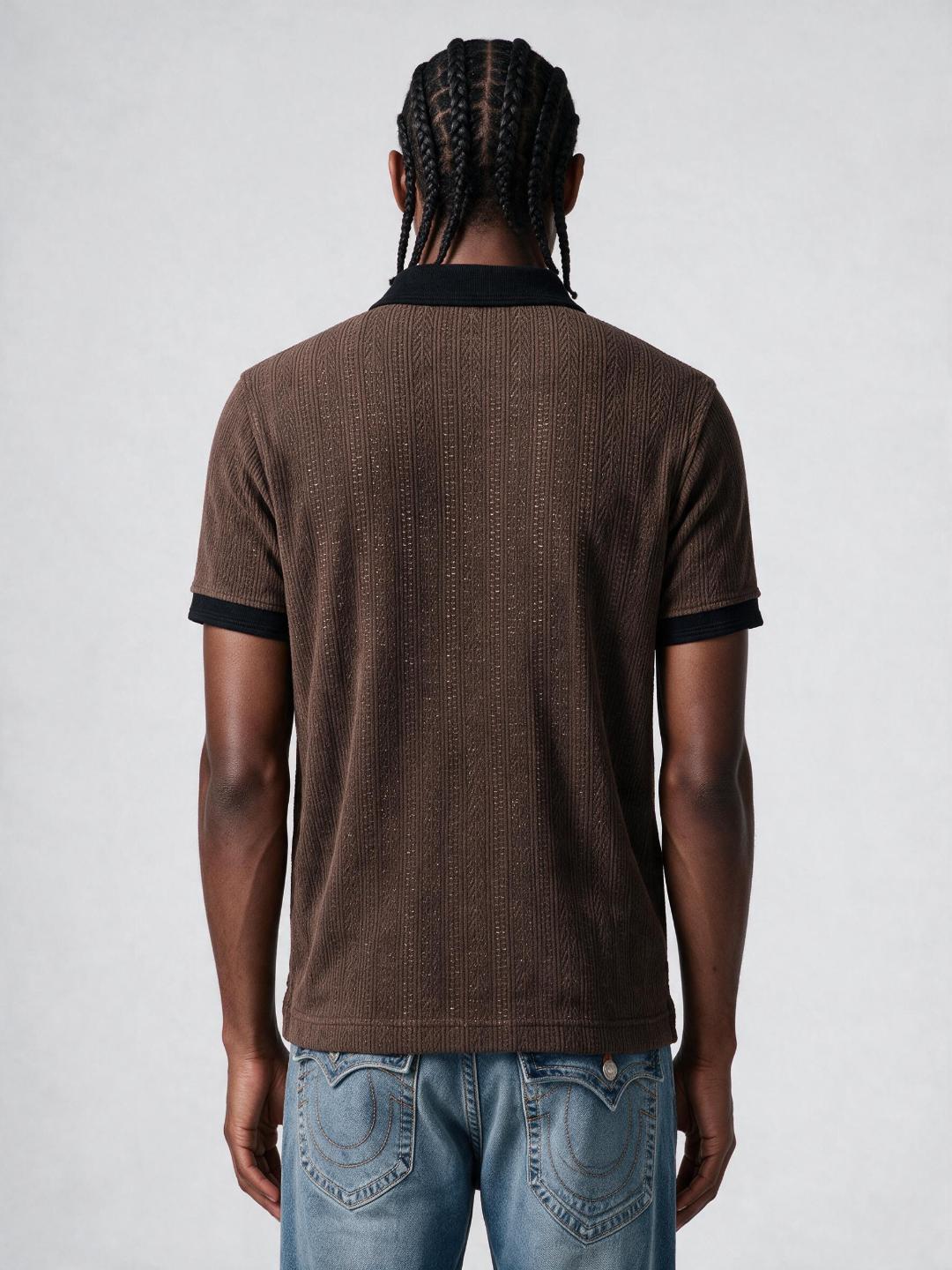 True Religion Men Brown Regular Fit Solid Polo T-Shirt