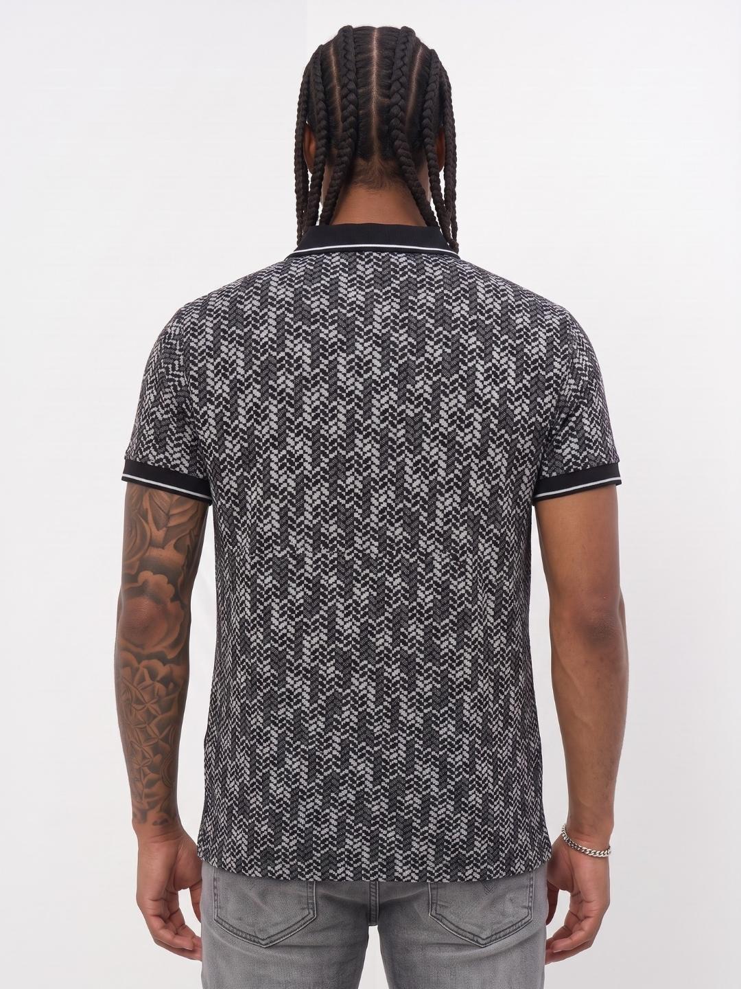 True Religion Men Black Regular Fit Jaquard Polo T-Shirt