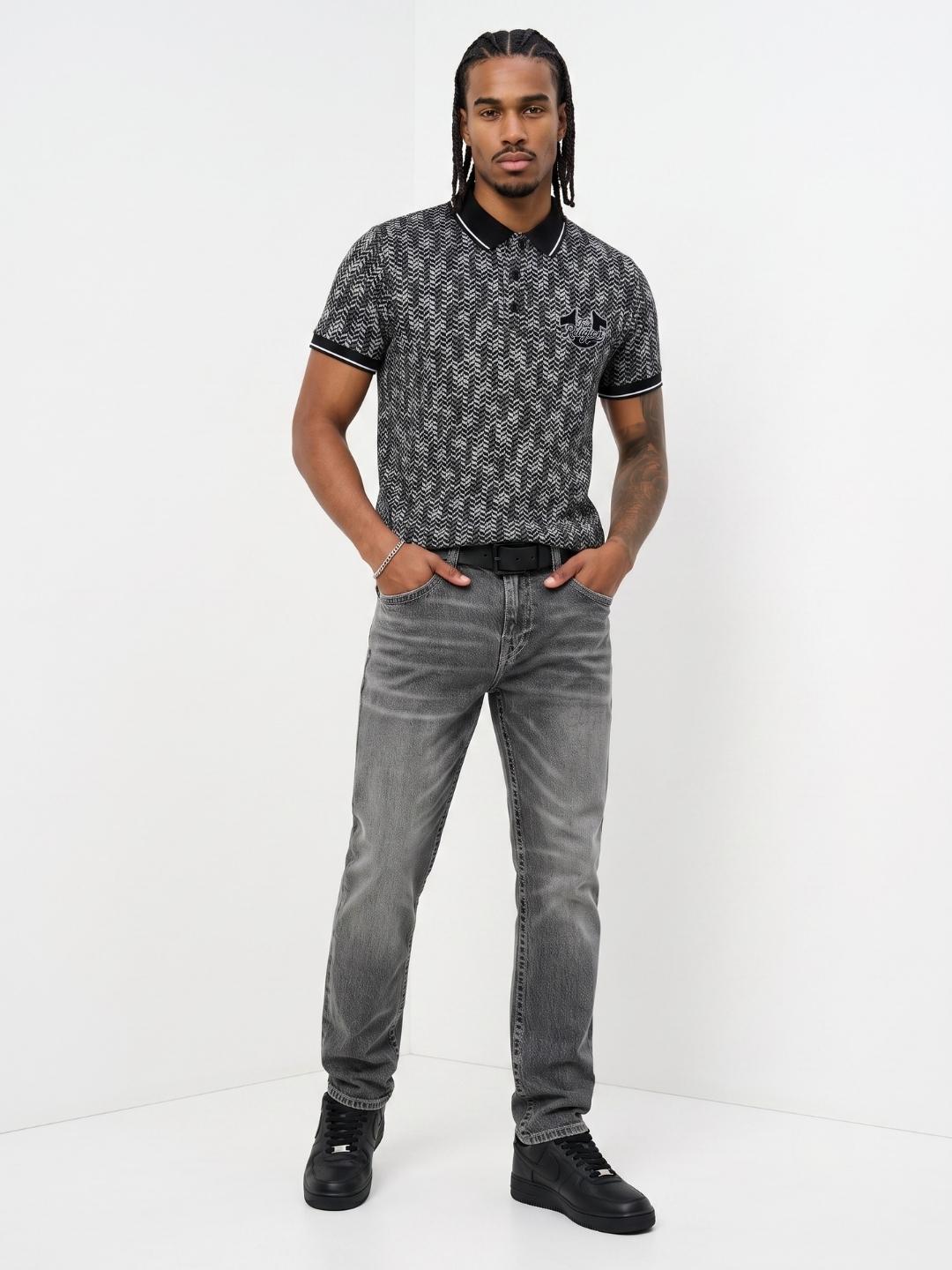 True Religion Men Black Regular Fit Jaquard Polo T-Shirt