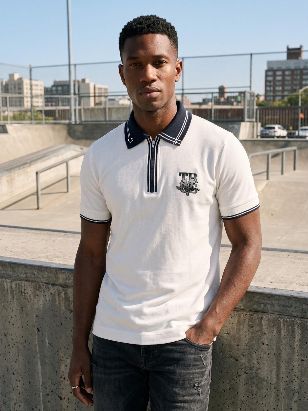 True Religion Men White Regular Fit Solid Polo T-Shirt