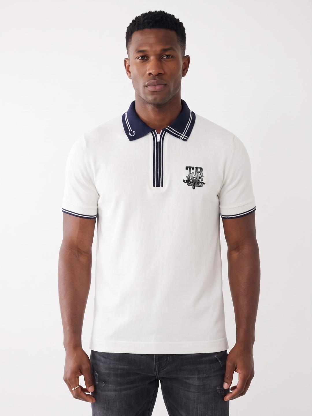 True Religion Men White Regular Fit Solid Polo T-Shirt