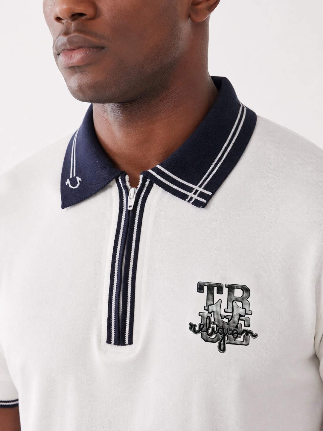 True Religion Men White Regular Fit Solid Polo T-Shirt