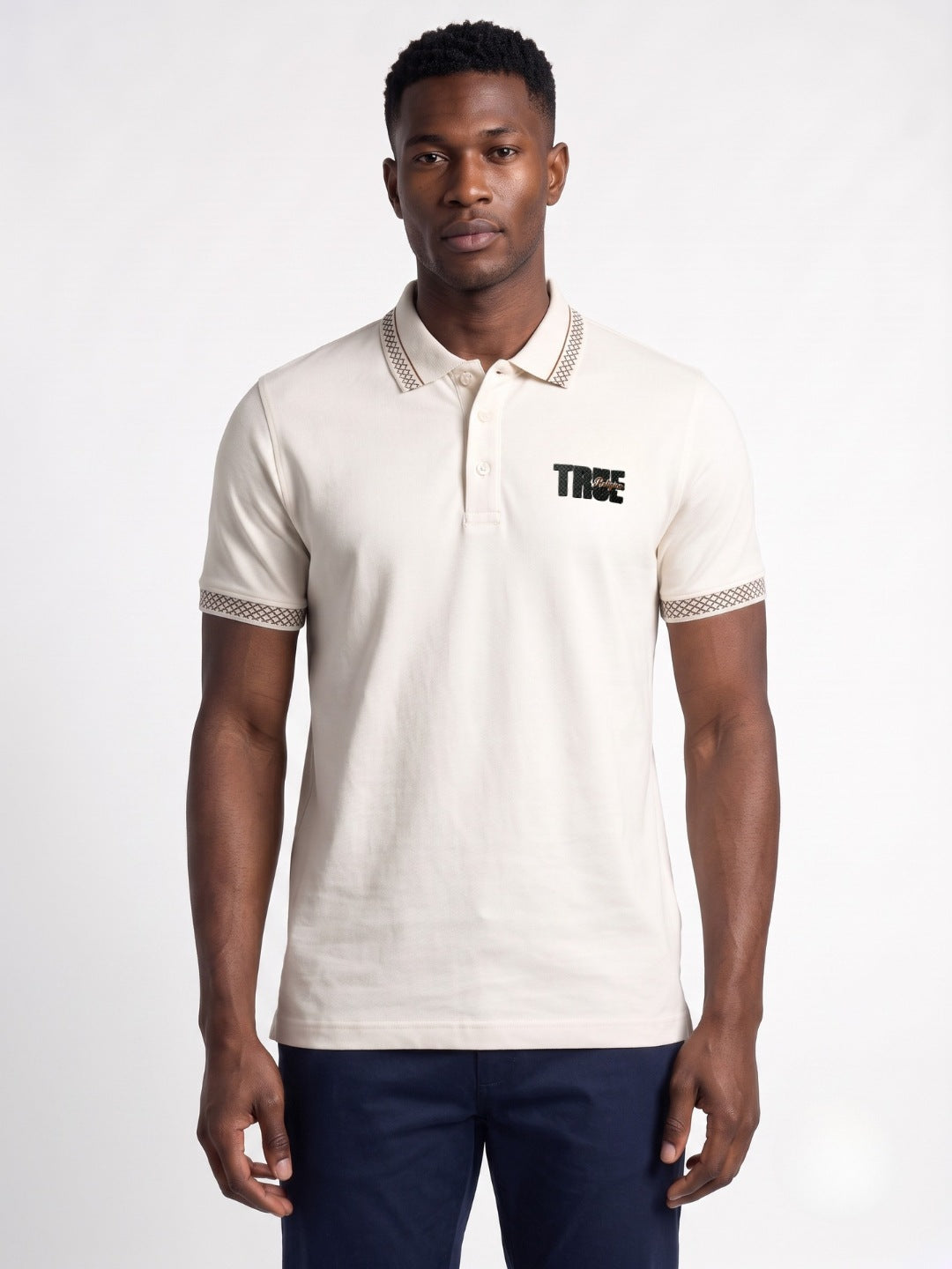 True Religion Men Off White Regular Fit Solid Pure Cotton Polo Tshirt
