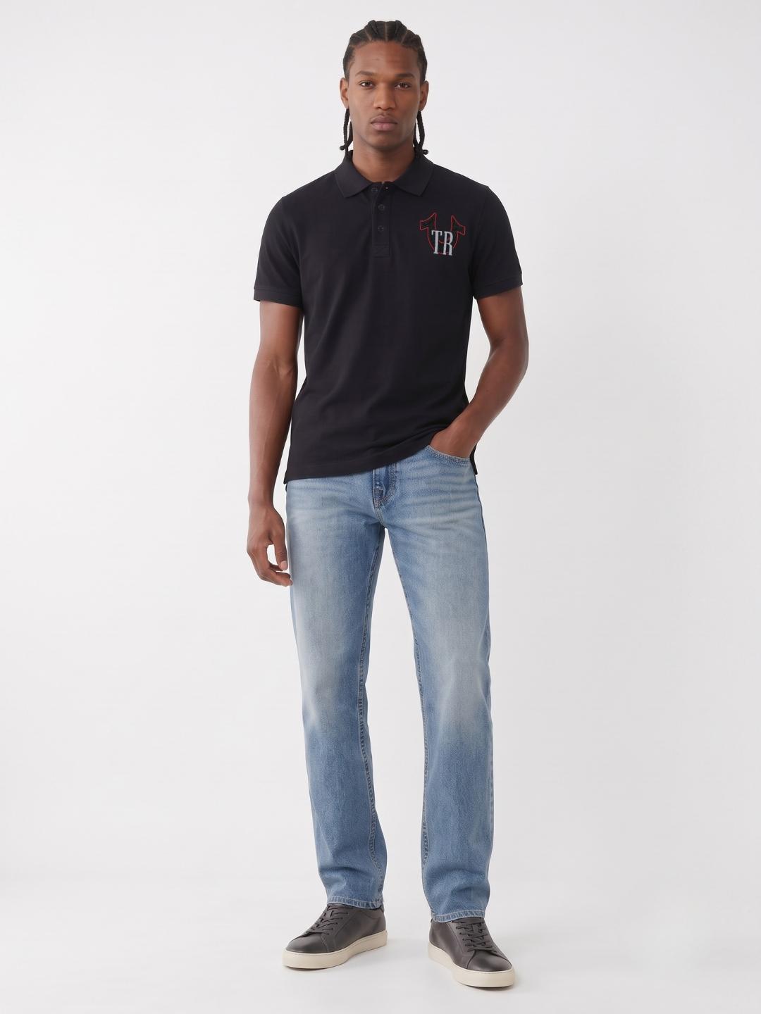 True Religion Men Black Solid Regular Cotton Polo T-Shirt