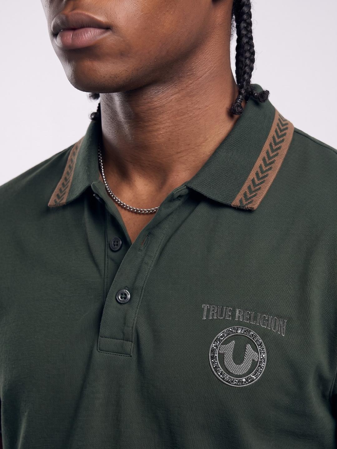 True Religion Men Olive Regular Fit Solid Polo T-Shirt