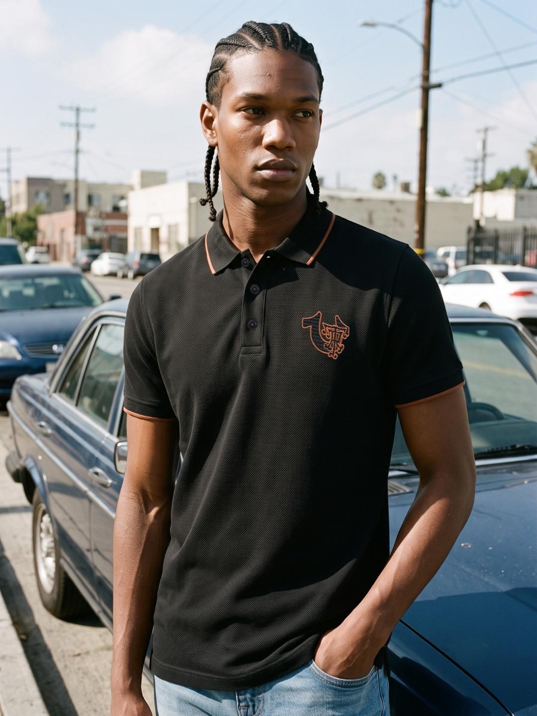 True Religion Men Black Solid Regular Fit Polo T-Shirt