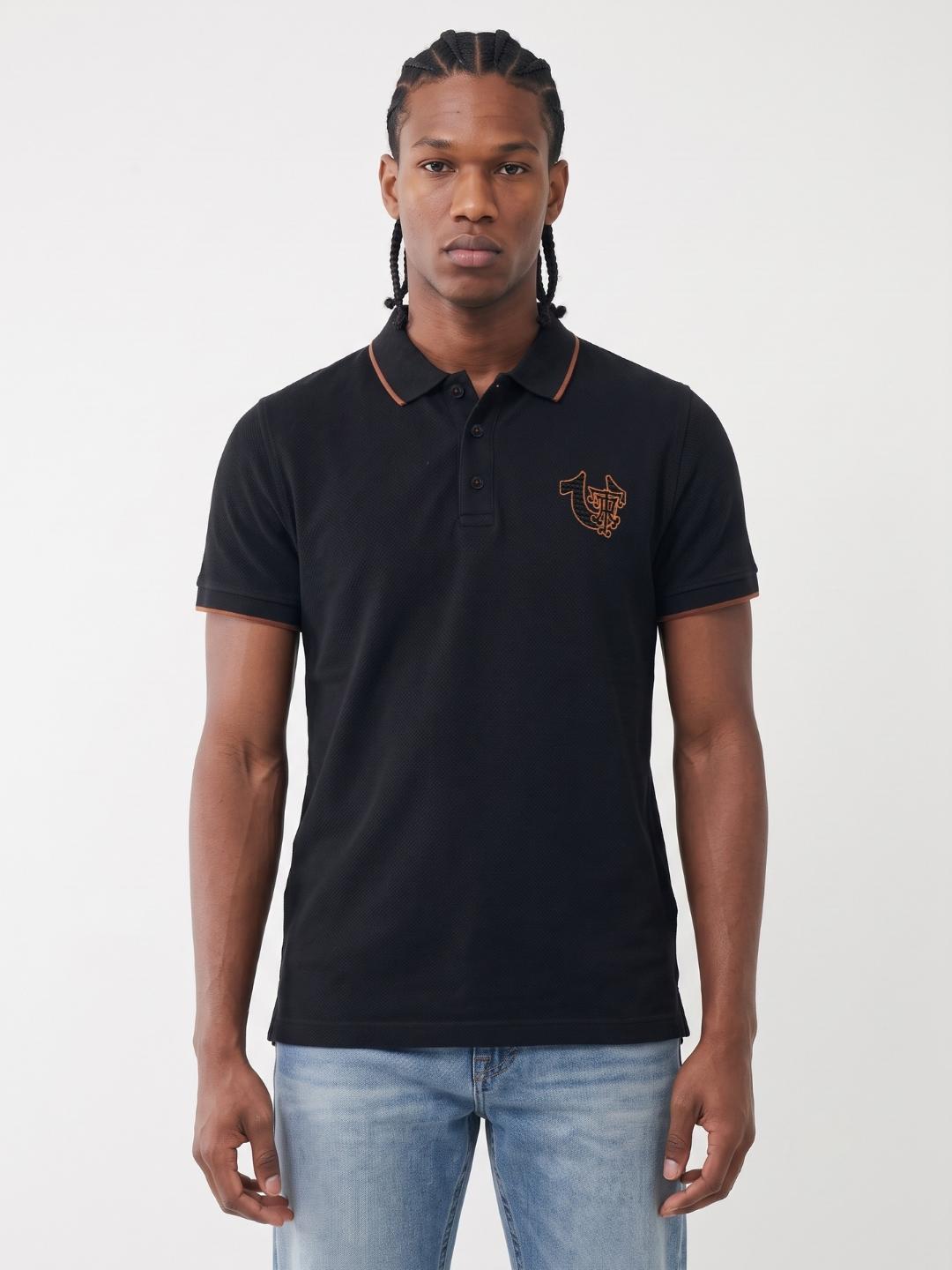 True Religion Men Black Solid Regular Fit Polo T-Shirt