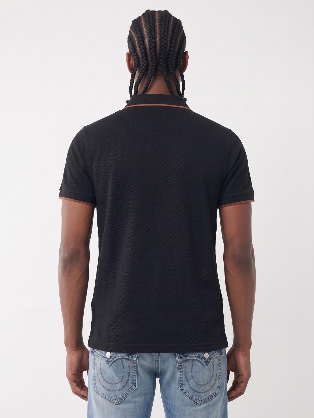 True Religion Men Black Solid Regular Fit Polo T-Shirt