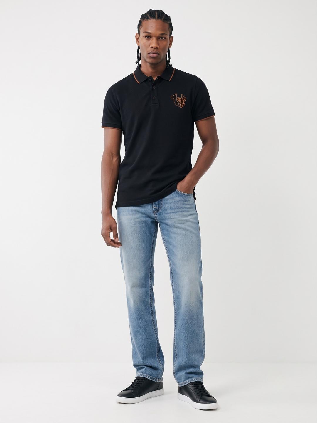 True Religion Men Black Solid Regular Fit Polo T-Shirt