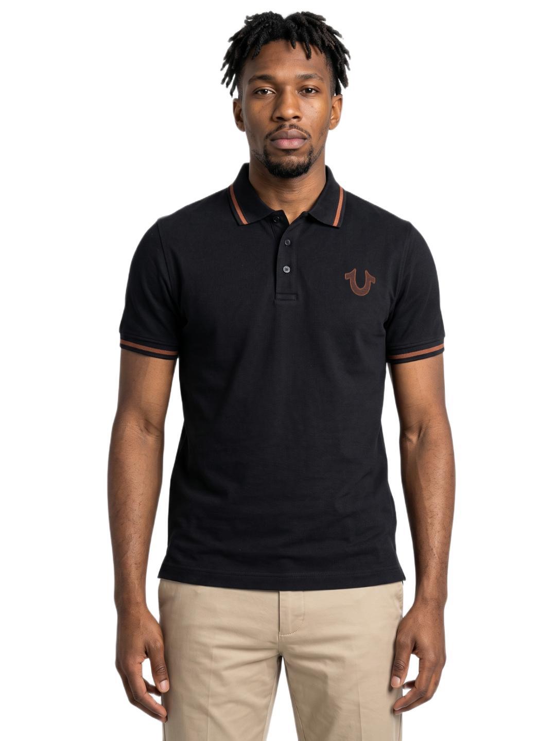 True Religion Men Black Regular Fit Solid Pure Cotton Polo Tshirt