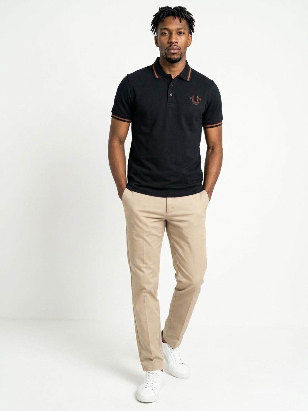 True Religion Men Black Regular Fit Solid Pure Cotton Polo Tshirt
