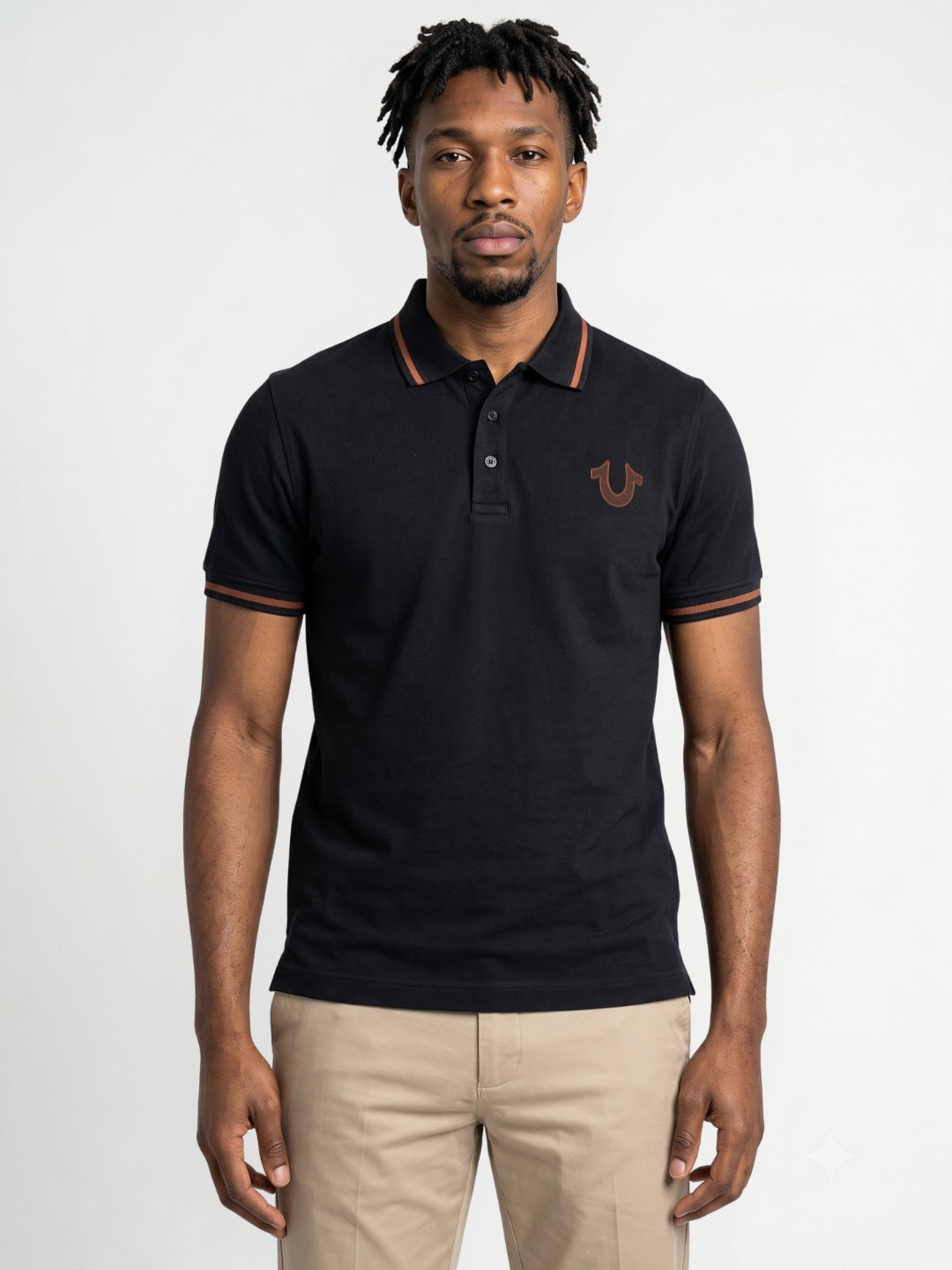 True Religion Men Black Regular Fit Solid Pure Cotton Polo Tshirt