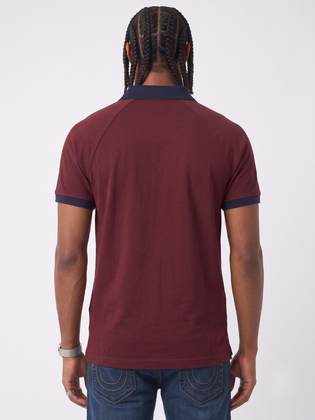 True Religion Men Wine Solid Regular Fit Cotton Polo T-Shirt