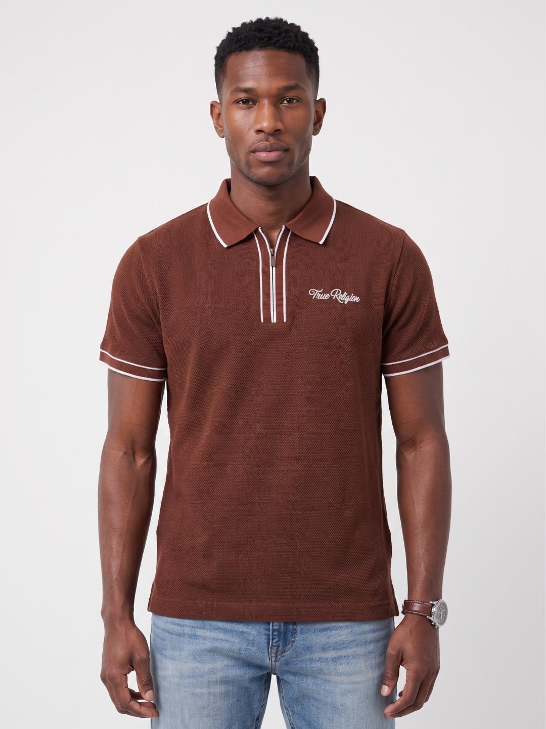 True Religion Men Rust Solid Regular Fit Polo T-Shirt
