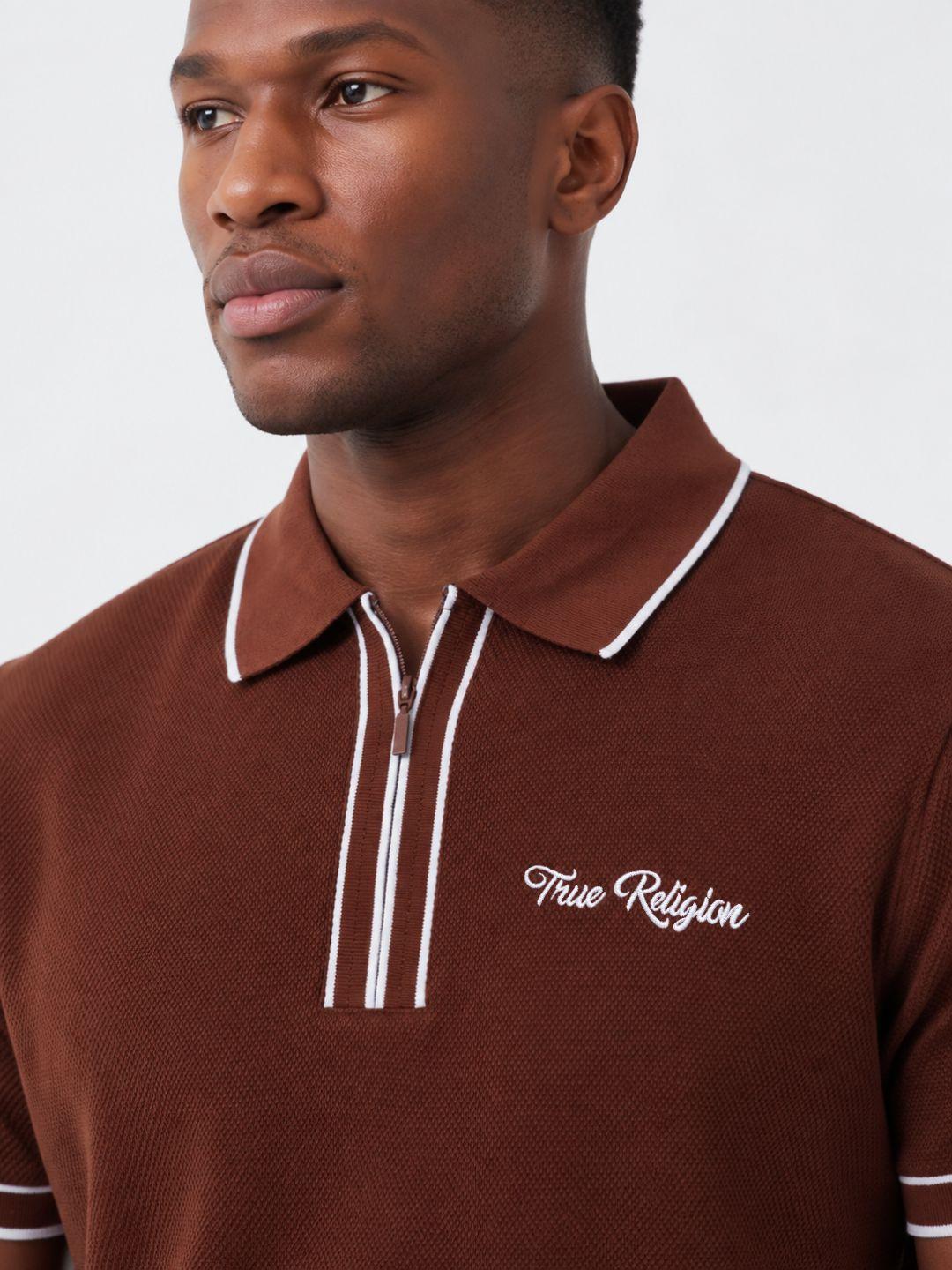True Religion Men Rust Solid Regular Fit Polo T-Shirt