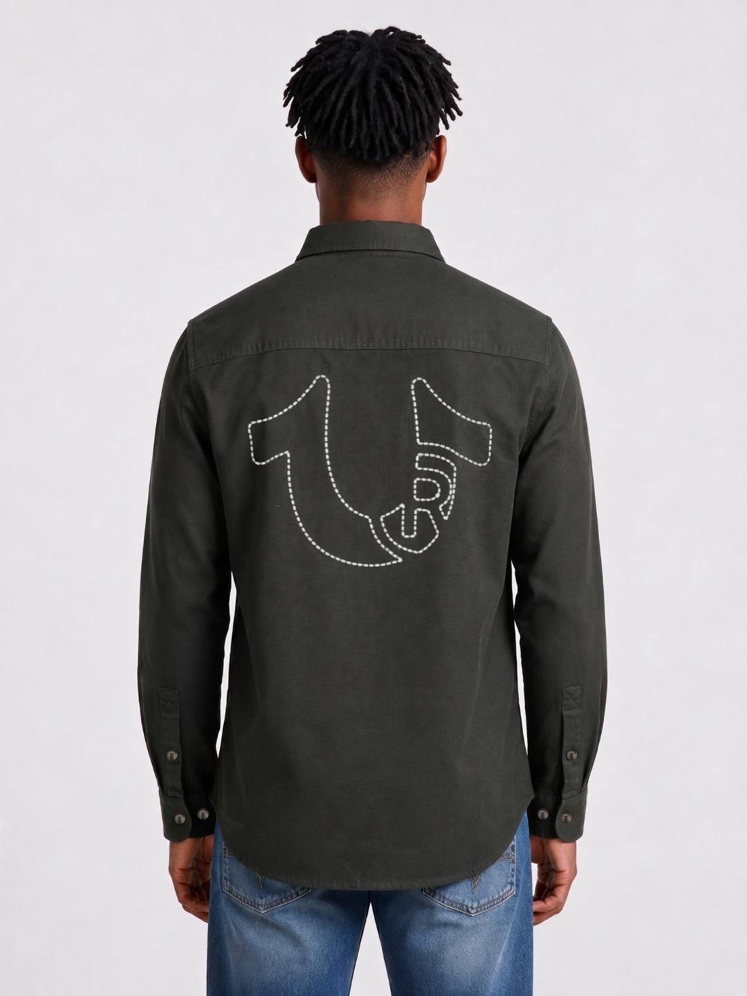 True Religion Men Olive Regular Fit Solid Shirt