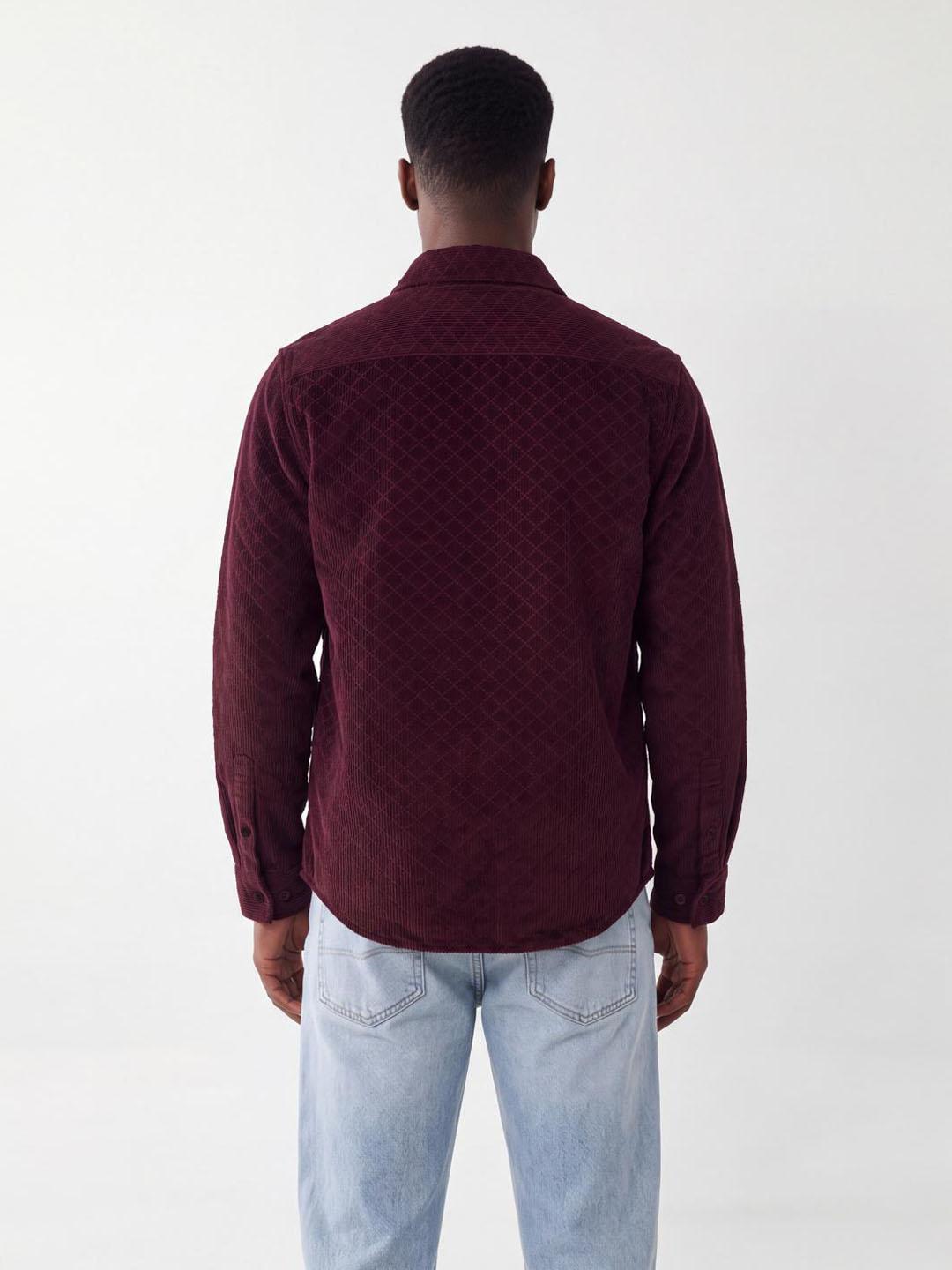True Religion Men Wine Solid Regular Fit Cotton Shirt