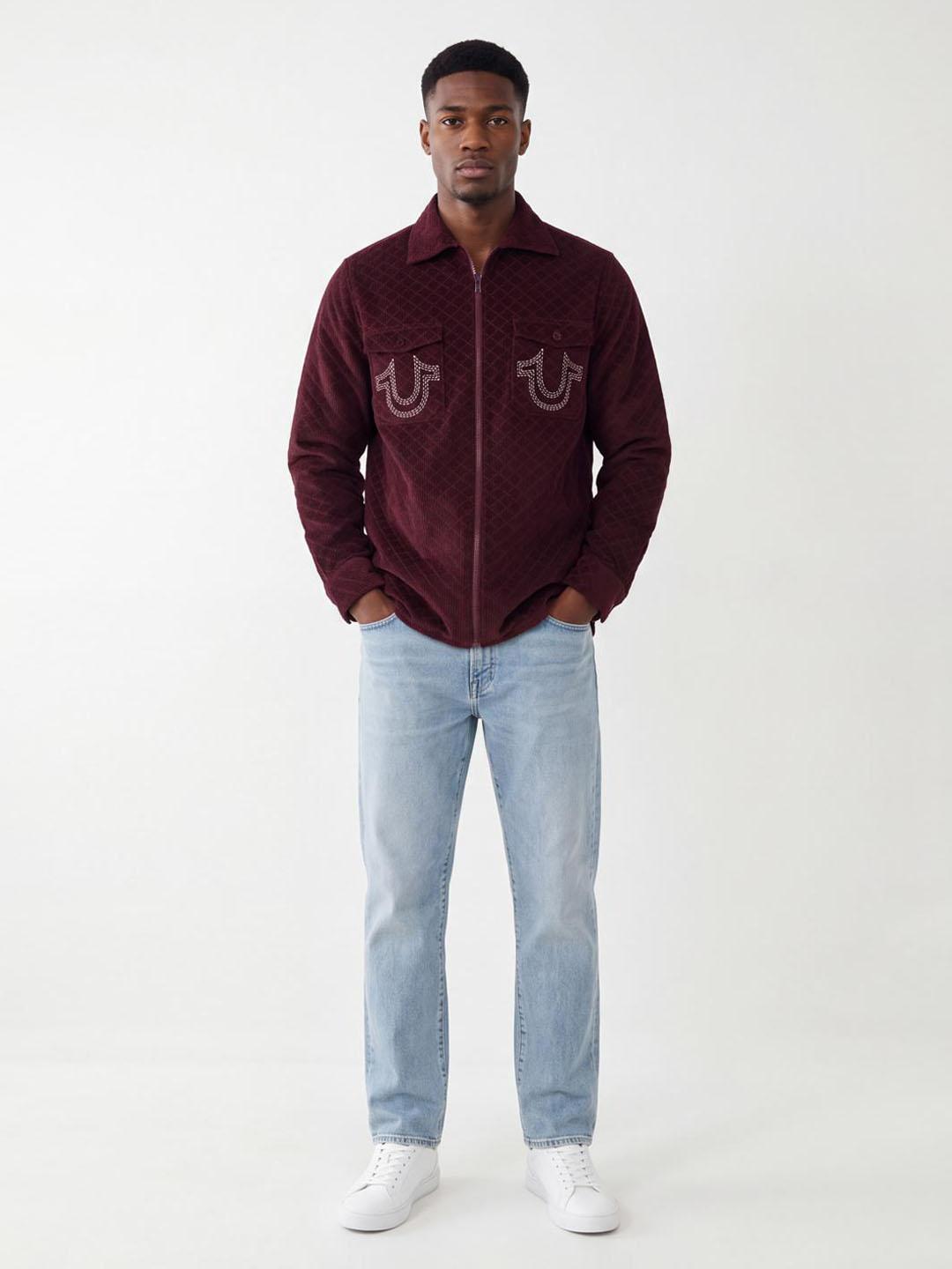 True Religion Men Wine Solid Regular Fit Cotton Shirt