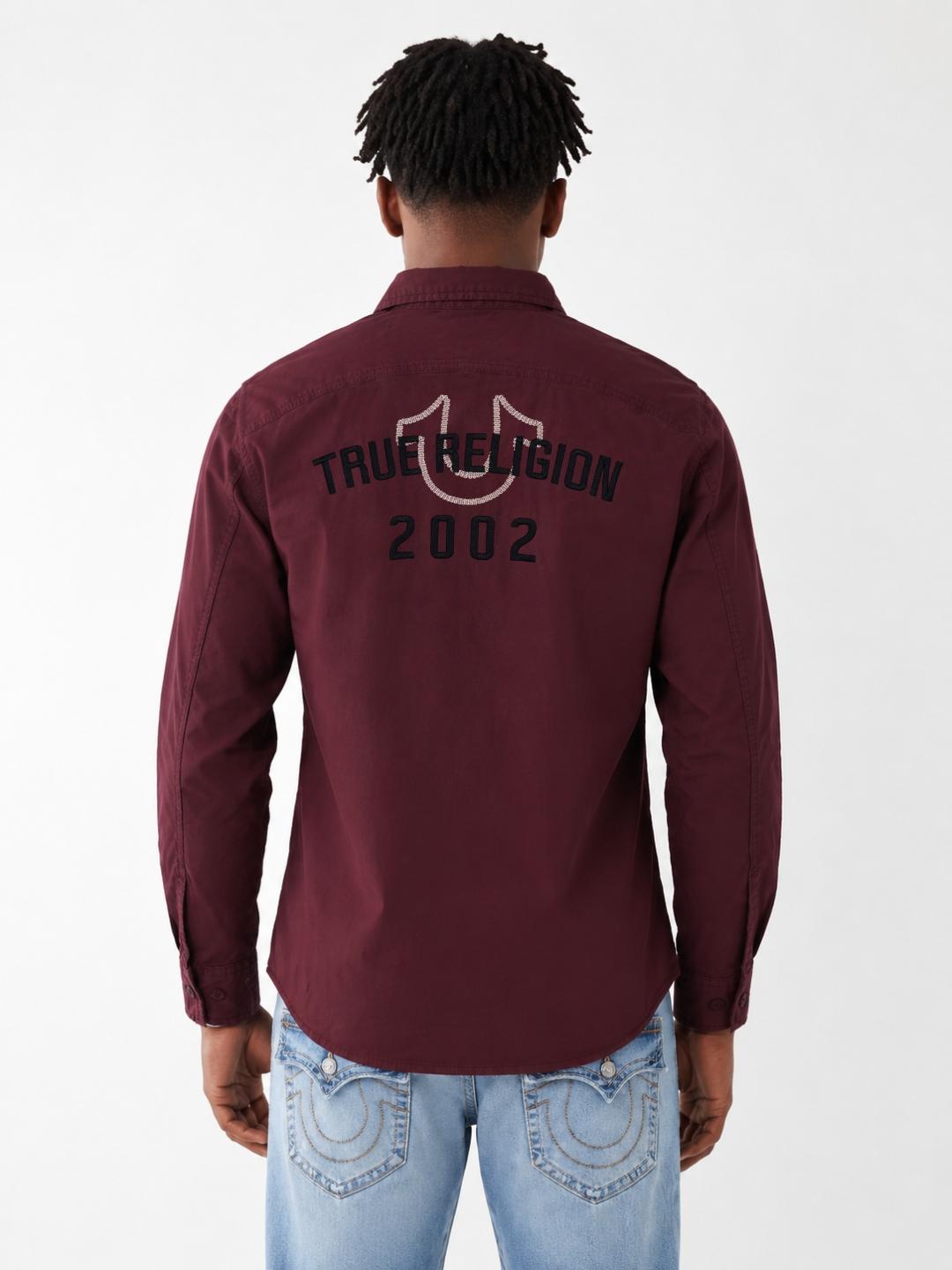 True Religion Men Wine Solid Regular Fit Shirt
