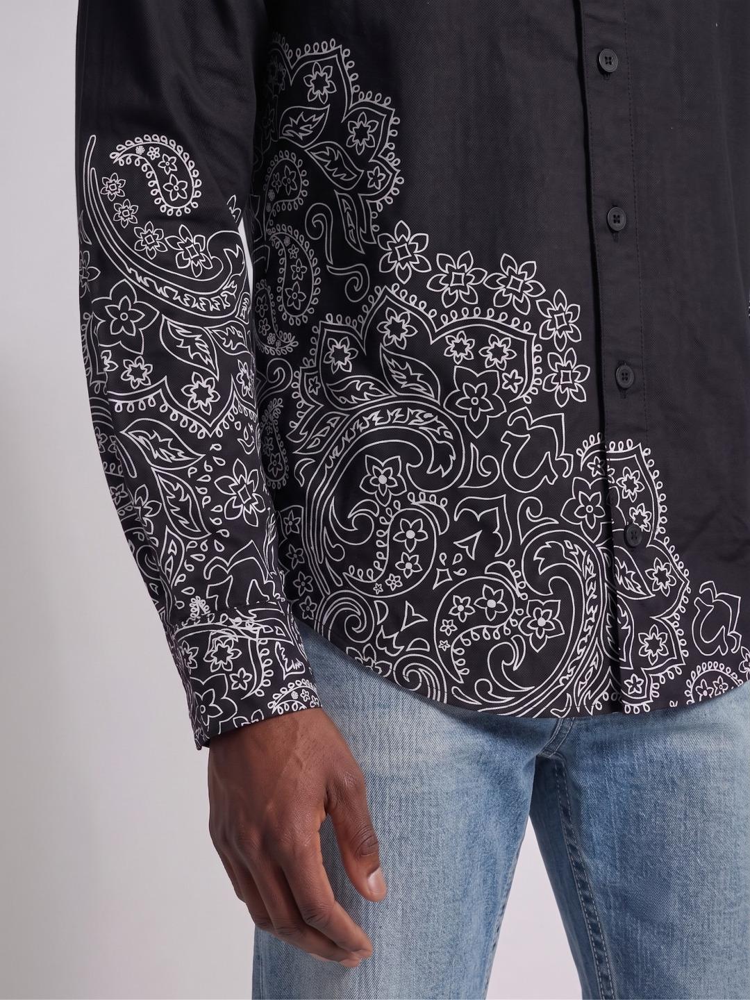 True Religion Men Black Regular Fit Printed Shirt