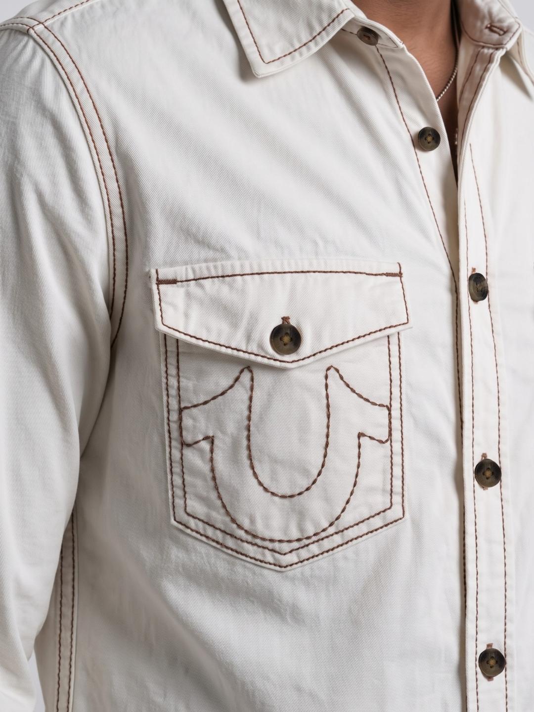 True Religion Men White Solid Regular Fit Shirt