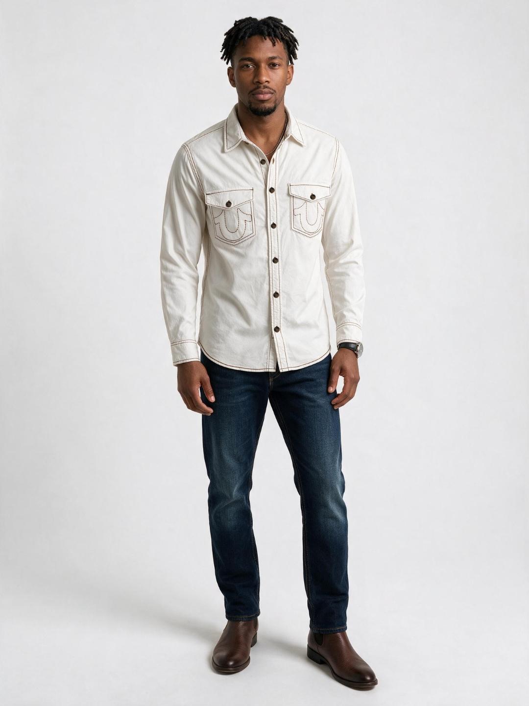 True Religion Men White Solid Regular Fit Shirt