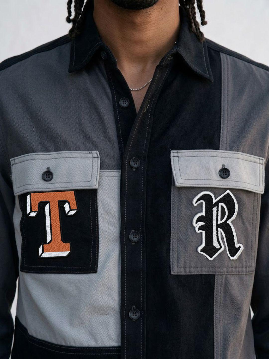 True Religion Men Grey & Black Colorblock Cotton Shirt