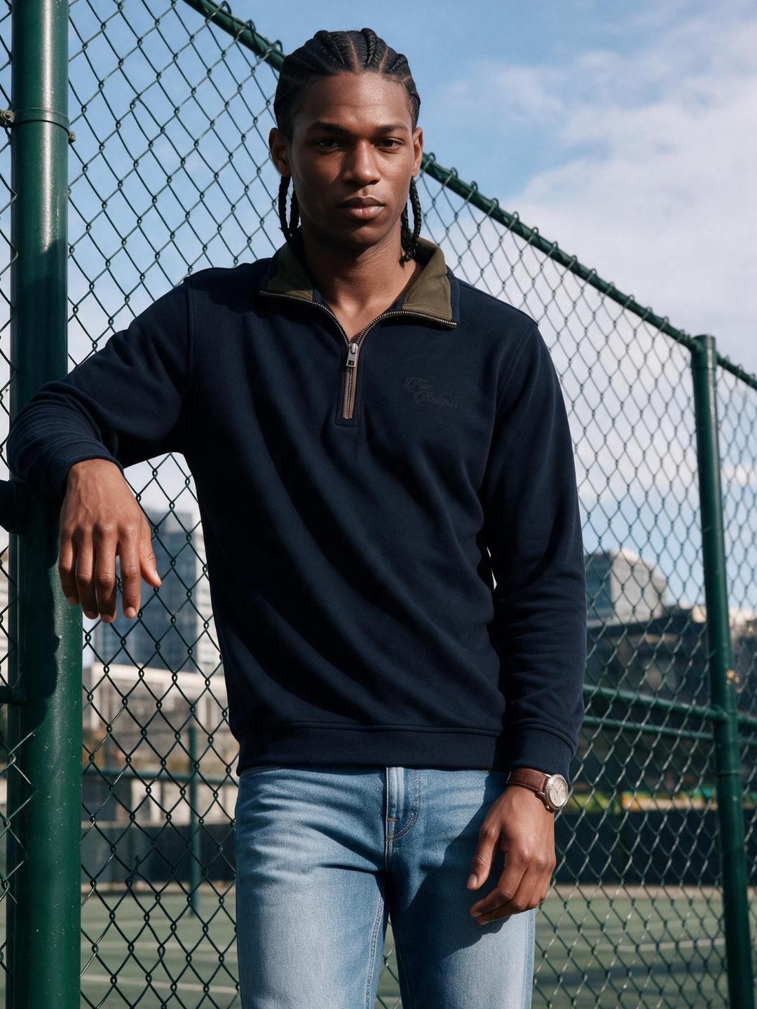 True Religion Men Navy Solid Regular Fit Sweatshirt