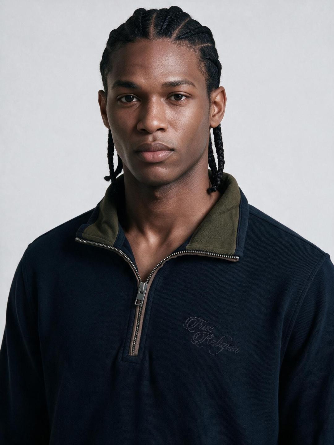 True Religion Men Navy Solid Regular Fit Sweatshirt