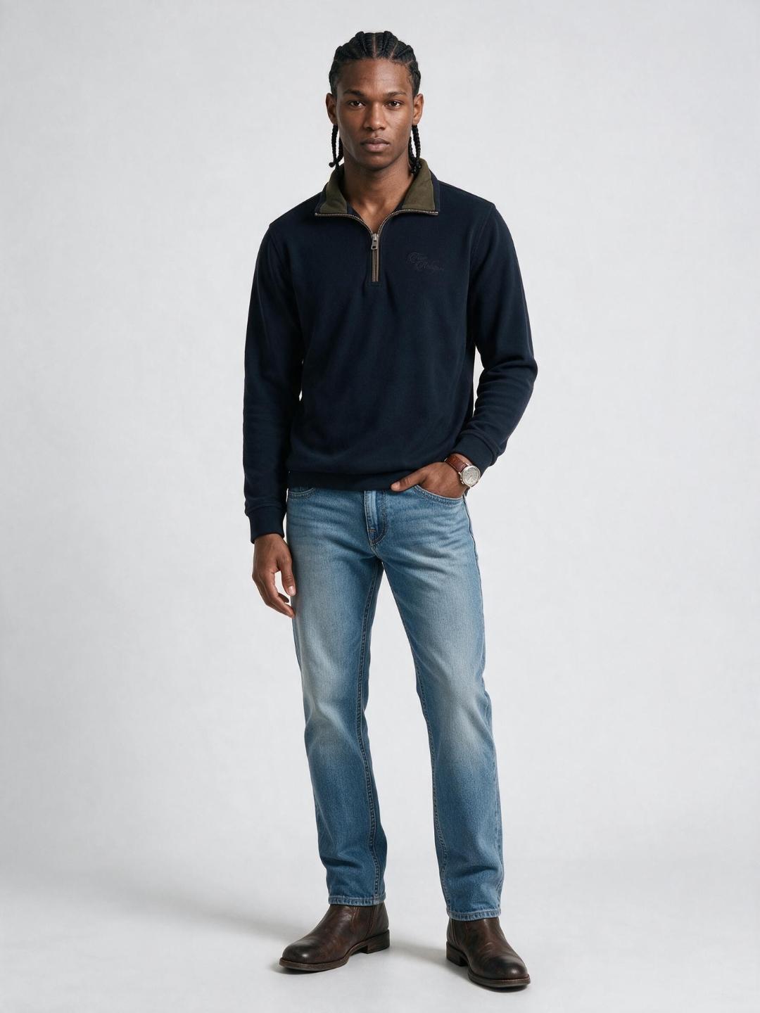 True Religion Men Navy Solid Regular Fit Sweatshirt