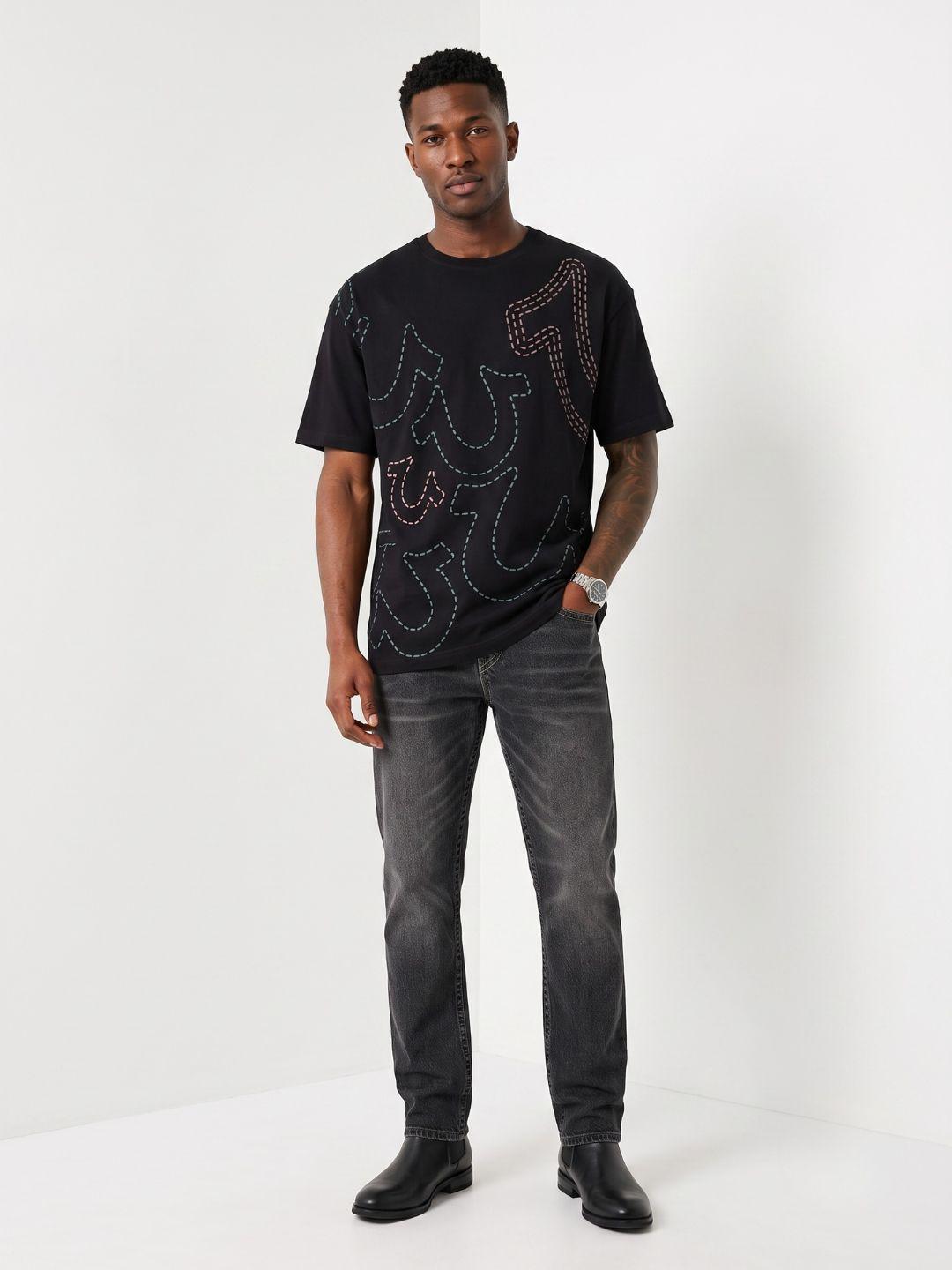 True Religion Black Boxy Fit Graphic Pure Cotton Tshirt