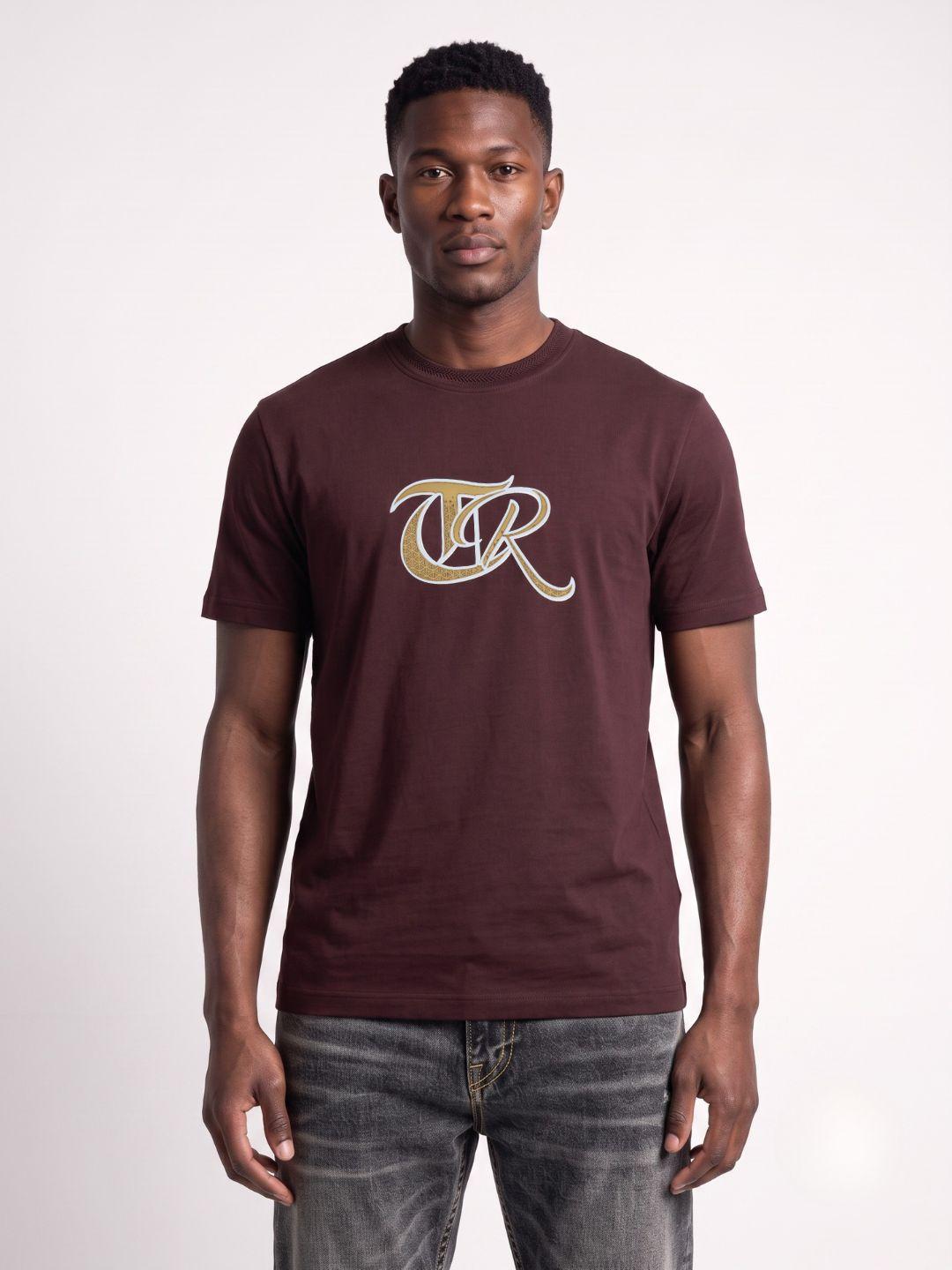 True Religion Burgudy Regular Fit Solid Pure Cotton Tshirt