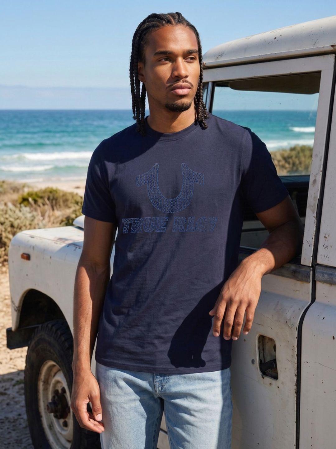 True Religion Men Dark Navy Regular Fit Graphic T-Shirt