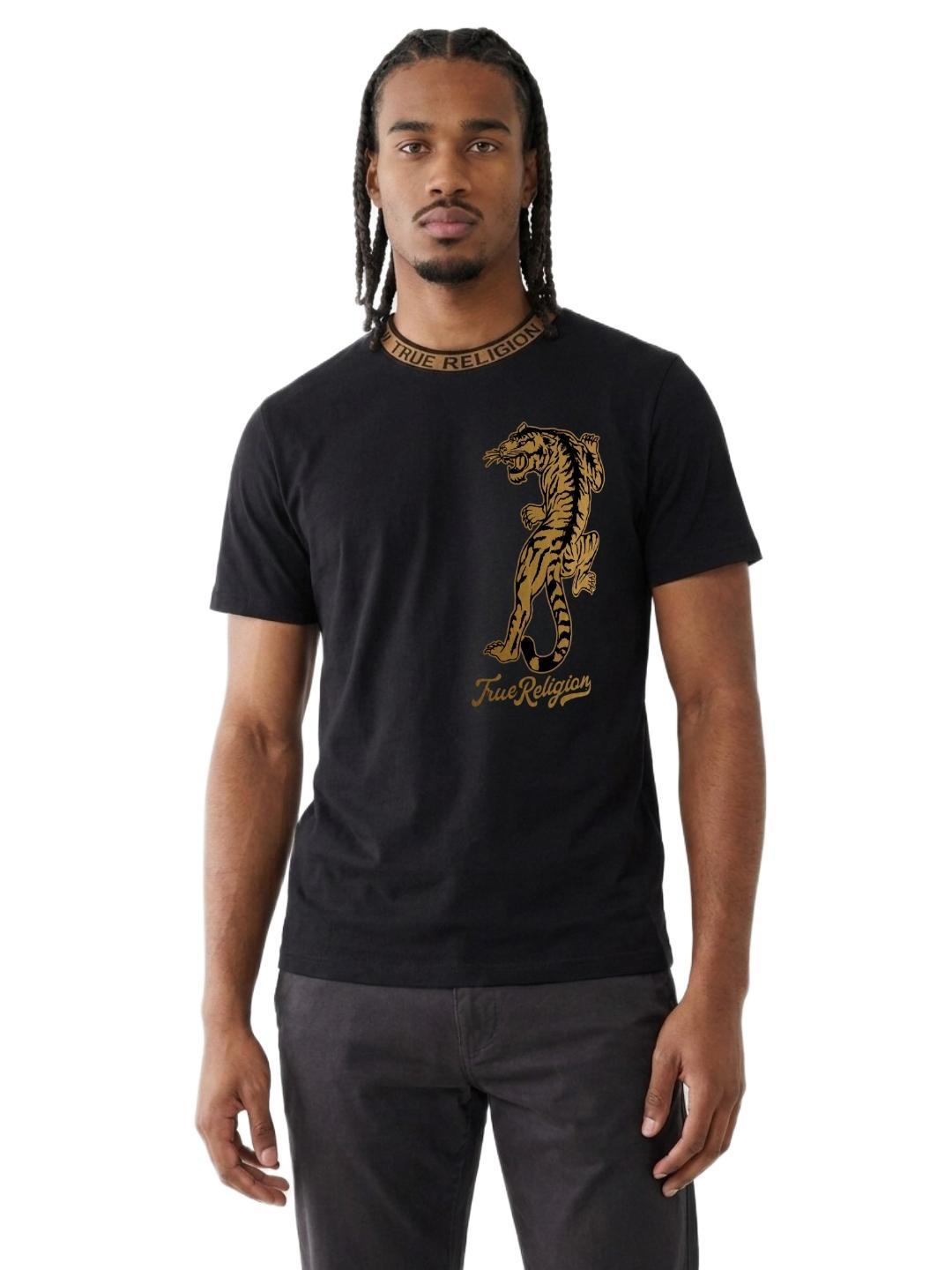 True Religion Men Black Regular Fit Graphic Pure Cotton Tshirt