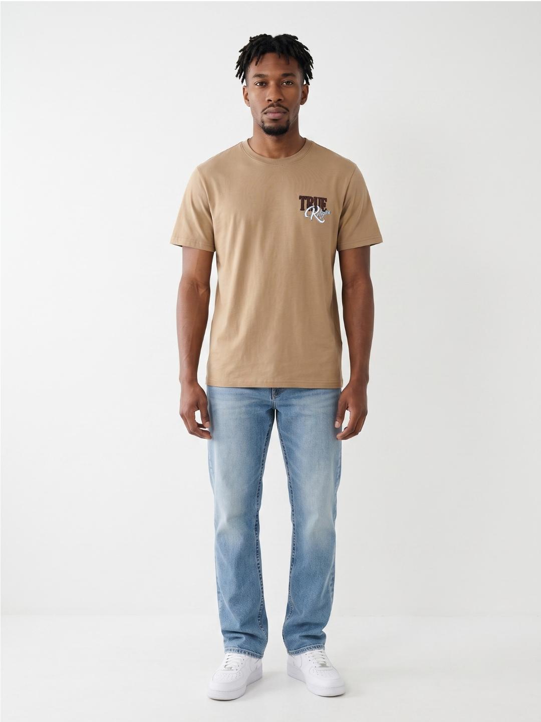 True Religion Khakhi Regular Fit Solid Pure Cotton Tshirt
