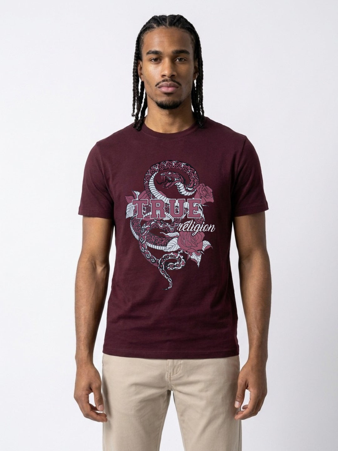 True Religion Men Wine Regular Fit Graphic Pure Cotton Tshirt