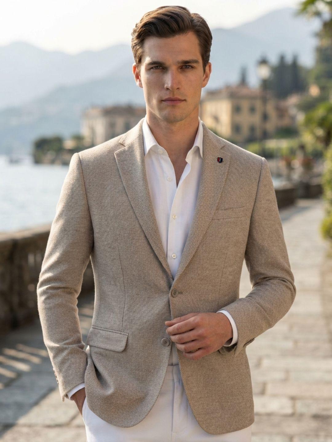 Iconic Men Beige Regular Fit Solid Blazer