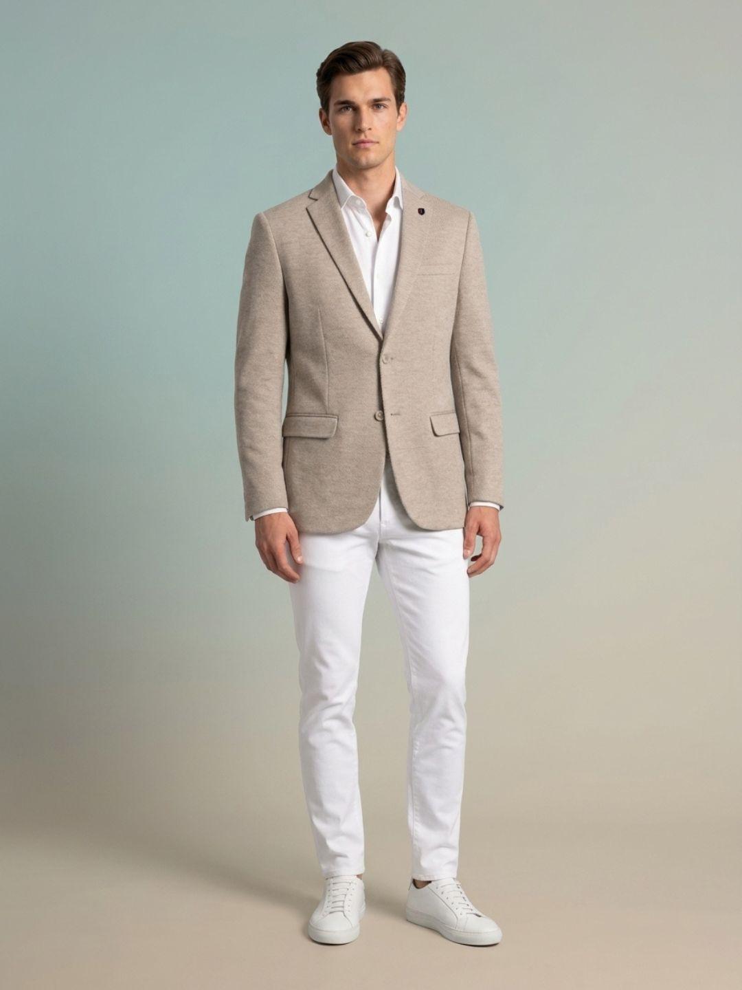 Iconic Men Beige Regular Fit Solid Blazer