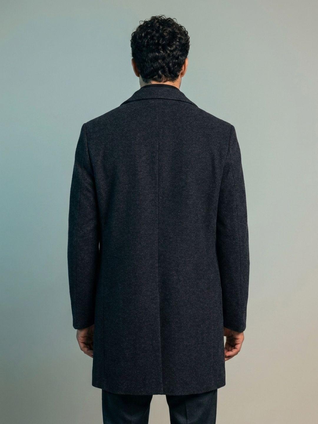 Iconic Men Black Regular Fit Solid Overcoat